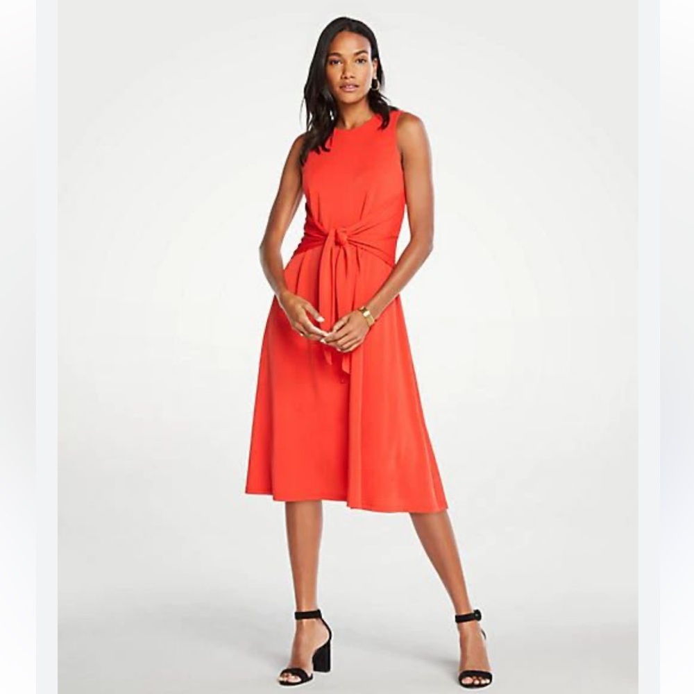 Ann Taylor Matte Tie Front Midi Dress
